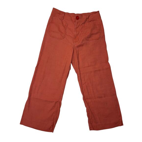 Anthropologie Mauve The Colette Linen Blend Crop Wide Leg Pants Orange Size 31 - Picture 5 of 10